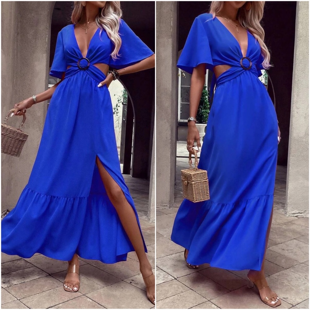 Plunging Neck cut out butterfly Sleeve Maxi Dress - Picture 8 of 9